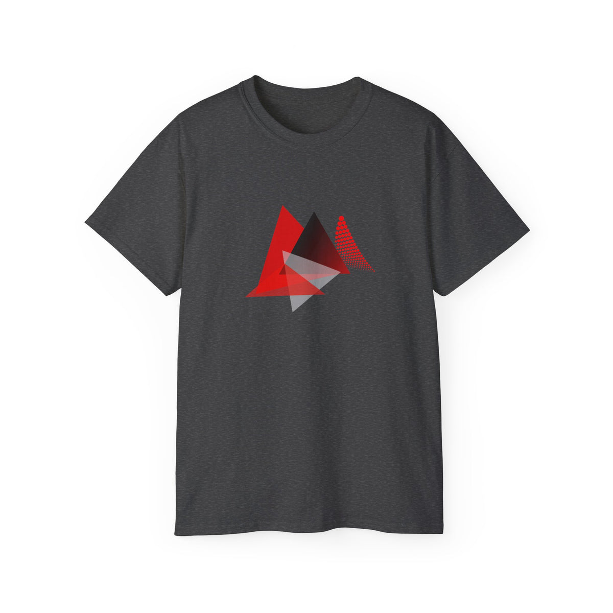 Charcoal Apex Triangle tee laid flat showing the red geometric motif.