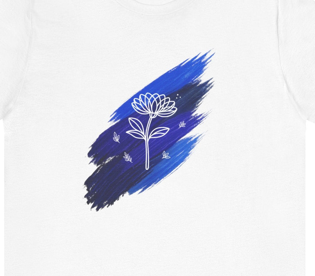 Close‑up of the Blue Brushstroke Lotus motif showing the layered blue paint texture and white lotus line‑art.