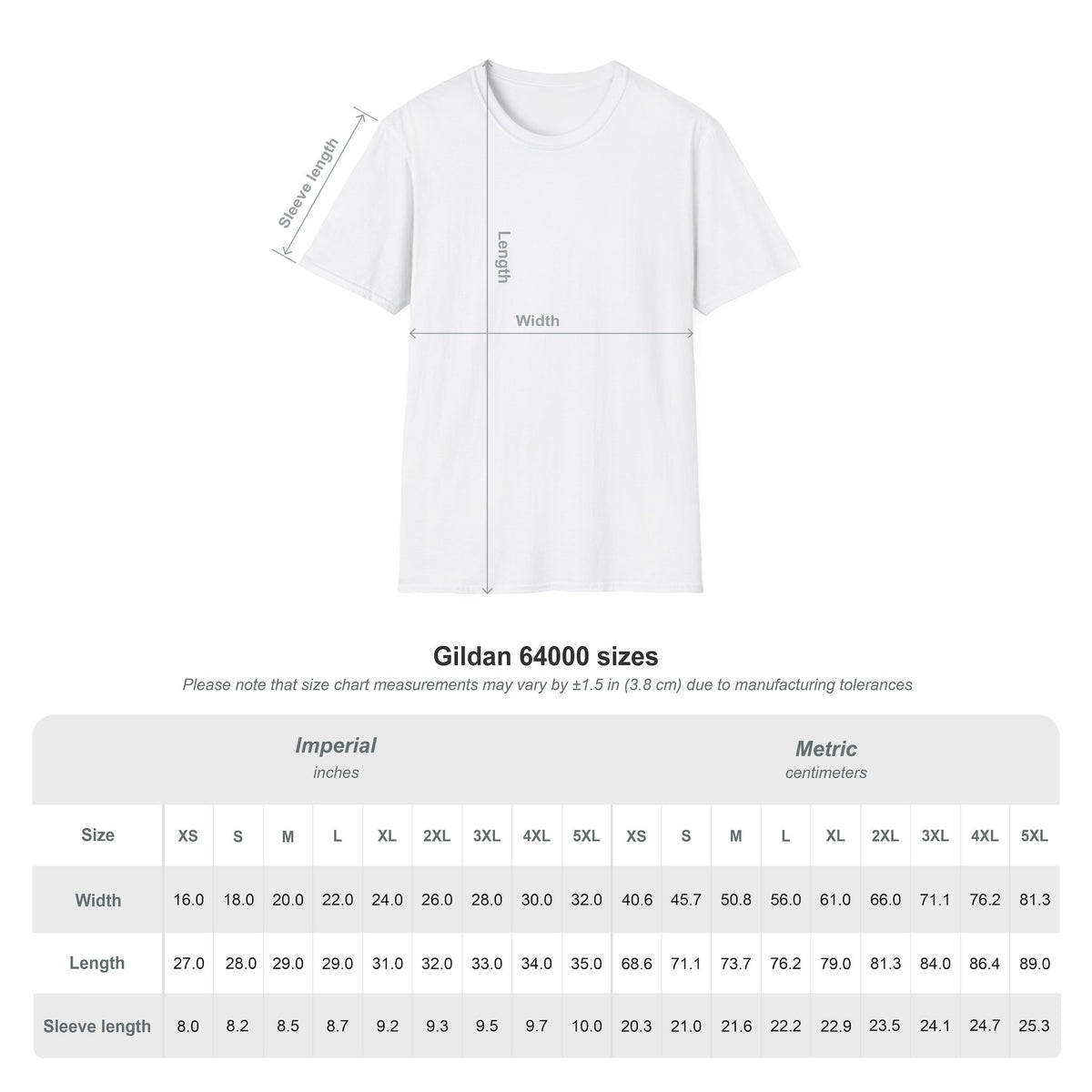 Size chart showing measurements for the floral heart tee from S to 5XL.