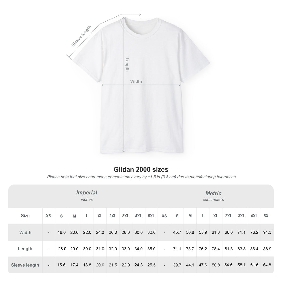 T‑shirt size chart for the Minimal Geometric Crest Tee.